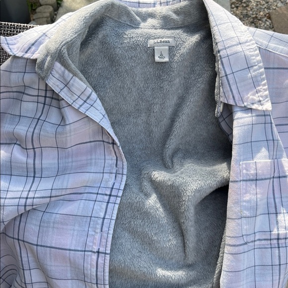 L.L. Bean COZY Lined Flannel Pink Gray and White Size L Jacket/ Shirt - Picture 16 of 16